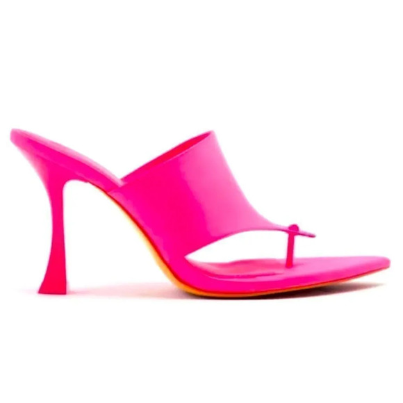 NWT Zara Satin Effect Neon Pink High Heel Sandals - Picture 1 of 9